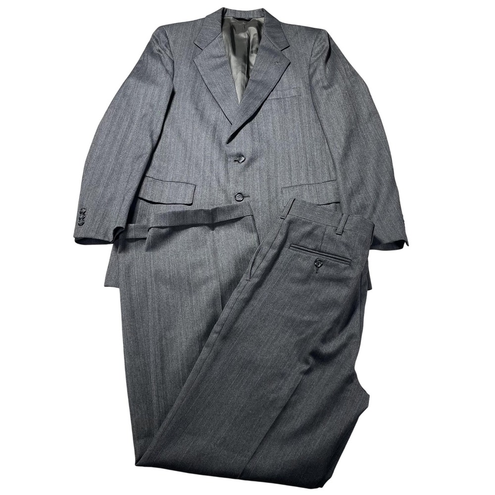 Vintage Kuppenheimer Suit Mens 42R Gray Herringbone Wool 2 Piece 32x31 USA 80s